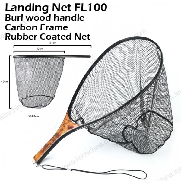 Carbon Frame Burl wood Handle landing net FL100