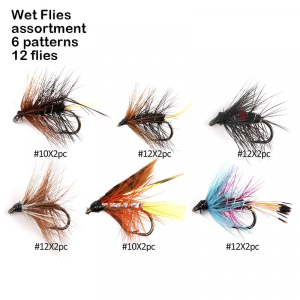 wet flies assortment 6 patterns 12 flies