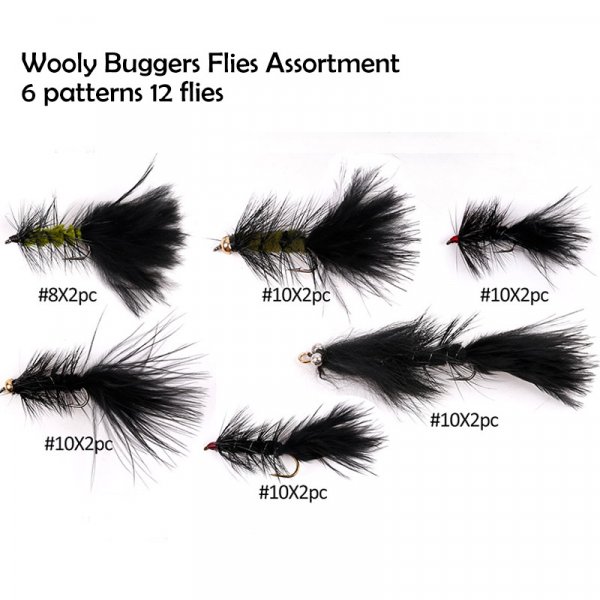 wooly buggers flies assortment 6 patterns 12 flies