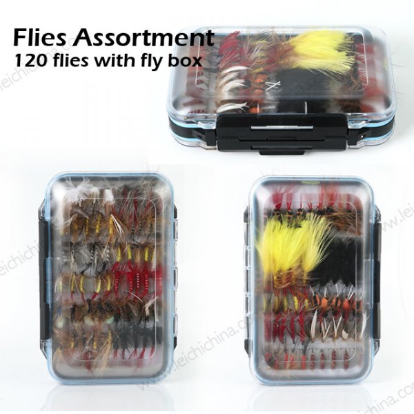 fly fishing flies assortment with fly box