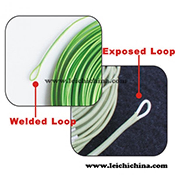 Fly fishing line with PVC welded loop and exposed loop