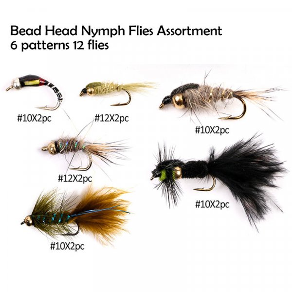 bead head nymph flies assortment 6 patterns 12 flies
