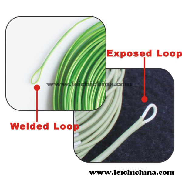 Fly line with PVC welded loop and exposed loop