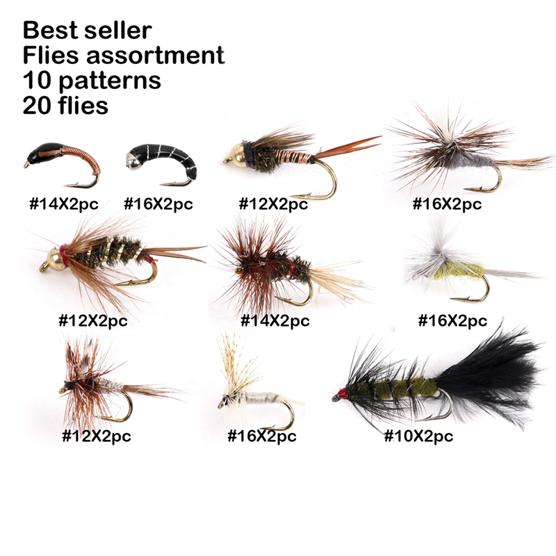 Best seller Flies assortment 10 patterns 20 flies - 副本
